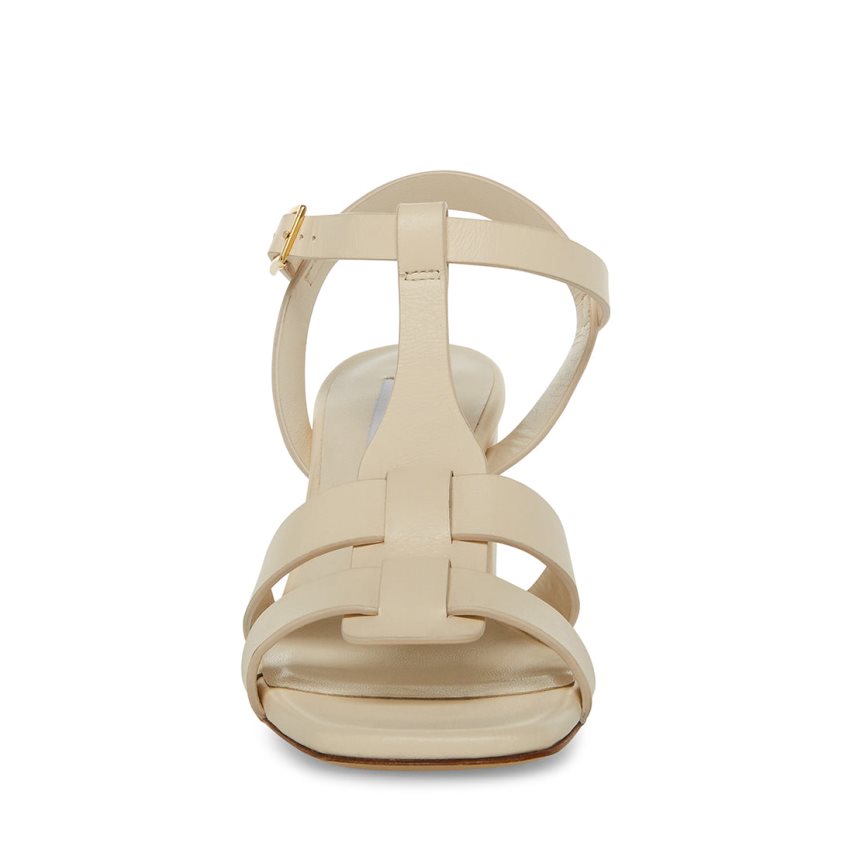 Beige Steve Madden Waverly Leather Women's Heels Sandals | PH 8359HLB